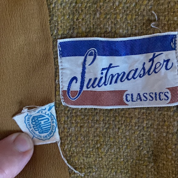 Vintage retro womens blazer wool tweed olive 3/4 sleeve button pockets - Picture 4 of 5